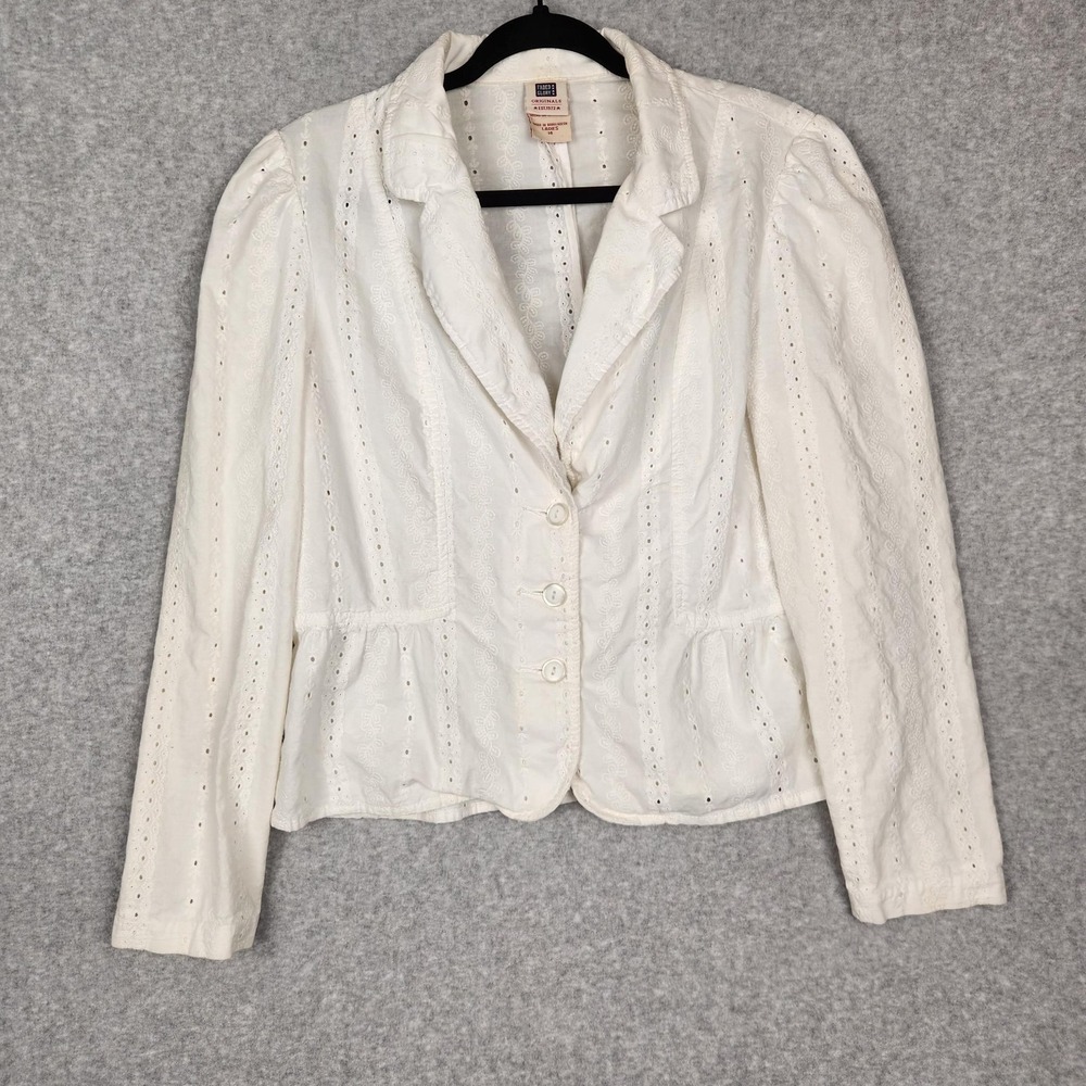 Vintage Y2K Eyelet Jacket Womens Size 14 Eyelet Embroidered Blazer Button Front